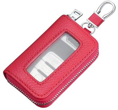 VBGURR Schlüsseletui Reißverschluss Schlüsseltasche Leder Autoschlüssel Hülle, Universelle Schlüsselmäppchen mit Schlüsselanhänger (Rot)