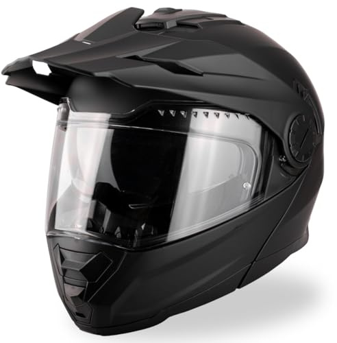 VINZ Prado Casco Enduro con Visera Solar Integrada | Casco Modular Homologado ECE 22.06 | Casco de Moto Integral Cross | Tallas XS-XXL - Negro Mate