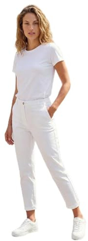 Roman Plain Cotton Chino Trousers for Women UK - Ladies Spring Everyday Summer Holiday Button Up Comfy Belt Loops Soft Pocket Detail Bottoms Day Out Pants - White - Size 12
