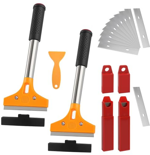 APOMOONS 2 Piezas para Quitar Papel Pintado con 20 Cuchillas y 1 Rascador de Plástico, Rascador de Papel Pintado con Mango de Goma Rascador con Mango para Quitar Adhesivo de Papel Pintado
