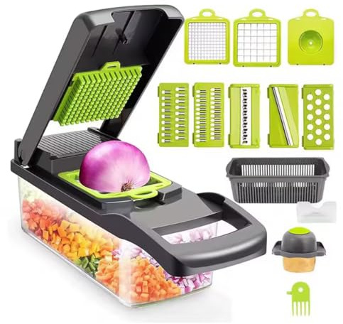 Vegetable Chopper & Mandoline Slicer Set – Multi-Function Food Dicer with Container, Fruit & Veg Cutter, Julienne Slicer, Peeler & Grater – Meal Prep Kitchen Gadgets