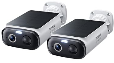 Baseus Security S1 Lite [2-CAM] Camara Vigilancia WiFi Exterior Solar IP67, Camara IP Seguridad Bateria 2K 135°, Visión Nocturna a Color, Sin Cargos, Detección Humana, Compatible con Alexa y Google