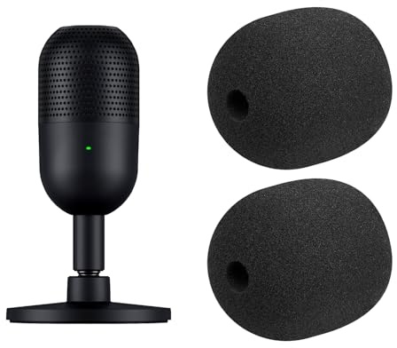 SOULWIT 2 Piezas Espuma Micrófono Filtro Antipop para Razer Seiren V3 Mini USB, Protector de Mic Cubierta Parabrisas para Micrófono - Negro