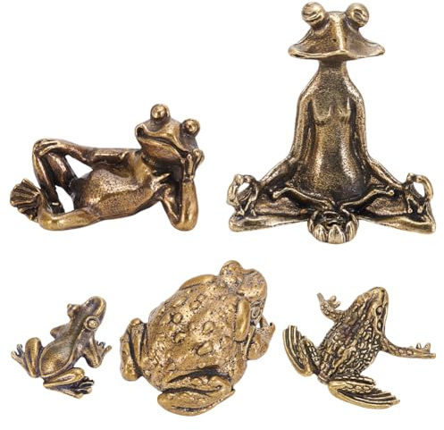 WEBEEDY 5 Styles Brass Frog Toad Figurine Retro Miniature Animal Statue Garden Ornaments Feng Shui Decoration for Home Office Desk Shelf Halloween Christmas Birthday Housewarming Decoration