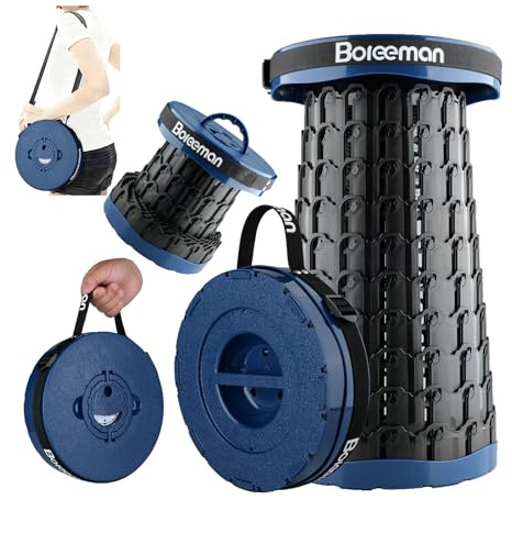Boreeman 2026 Upgraded Collapsible Stool Lightweight Yet Sturdy with Load Capacity 800lbs Portable Folding Stool for Camping Fishing Hiking BBQ (Navy)