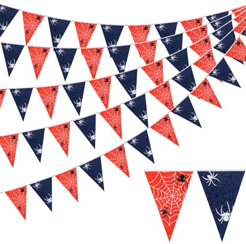 5pcs Spider Web Birthday Party Pennant Decorations, Pre-Strung Happy Birthday Bunting Banner Backdrop Spider Web Hanging Triangle Flags for Baby Shower Cartoon Movie Party Supplies