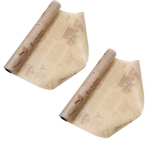 DOITOOL 2 rollos Papel de Horno Antigrasa con Diseño Vintage de Periódico Papel Revestido de Silicona para Cocina y Snacks Absorbente de Aceite para Pizza Pan Sandwiches y Fritos