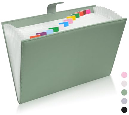 ihaspoko A4-dokumentmapp i PU, dokumenthållare med 12 fack och etiketter, dokumentmapp med magnetisk stängning, elegant för kontor, skola och hem
