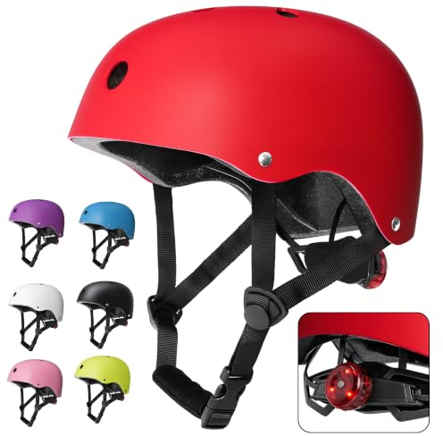 Ckorison Kids Bike Helmet with LED Rear Light,Lightweight Adjustable Childs Helmet for Boys & Girls Ages 5-8-14,Multi-Sport Safety Helmet for Skateboard Cycling Scooter Rollerblading–CE Certified