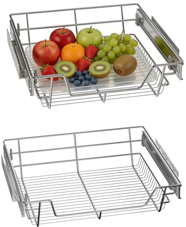 Aufun cajón telescópico extraíble estante para armario estante para cajones de cocina estante para cajones para dormitorio cesta extraíble para cocina (para armarios de 60 cm), 2 piezas