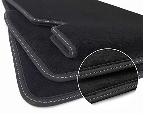 kh Teile Fußmatten für Tesla Model S (Doppelnaht Schwarz Silber) Velours Autoteppich Automatten Set 3-teilig Original Qualität