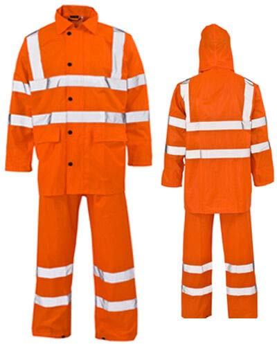 Unisex Waterproof Rain Suits PVC Lightweight Work Rain Wear 2 Piece Full Suits (Hi Viz Orange, Medium)