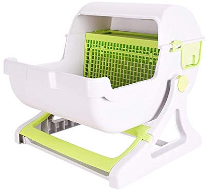 XBSXP Litter box Pet toilet Flip Lid Cat Litter Box Semi-Automatic Quick Cleaning Luxury Cat Toilet Tray PP Resin Cat Litter Box Cat Litter Boxes (Color : Green)