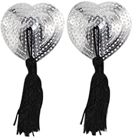 Bröstvårta tofsar ett par paljetter pasties täcker självhäftande bröst tofsar bh sexig burlesk dynor klistermärken rollspel kostym (silver), SILVER, en storlek