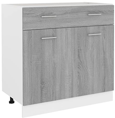 vidaXL Unterschrank, Küchenschrank mit Schublade 2 Fächern, Geschirrschrank für Küche, Küchenunterschrank Schrank Küchenmöbel, Grau Sonoma
