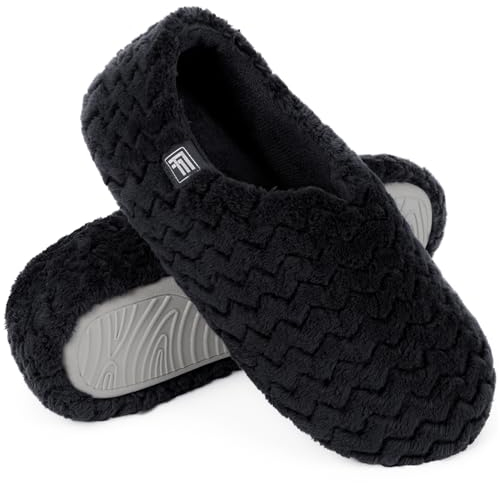 FamilyFairy Women's Memory Foam Slippers Soft Sherpa Lining Lightweight House Shoes Black, UK6-7