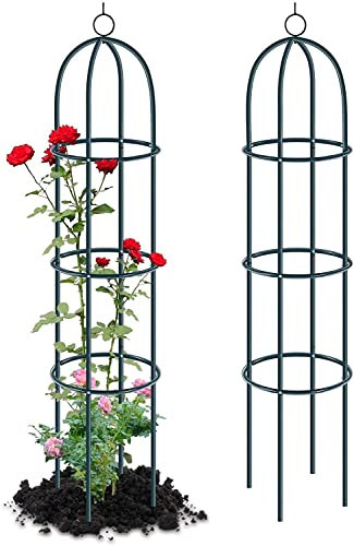 Vencier 2x Large 2M Green Metal Garden Obelisk Heavy Duty Strong Tubular Plant Cage For Roses Climbing Plants Support Structure Garden Decoration