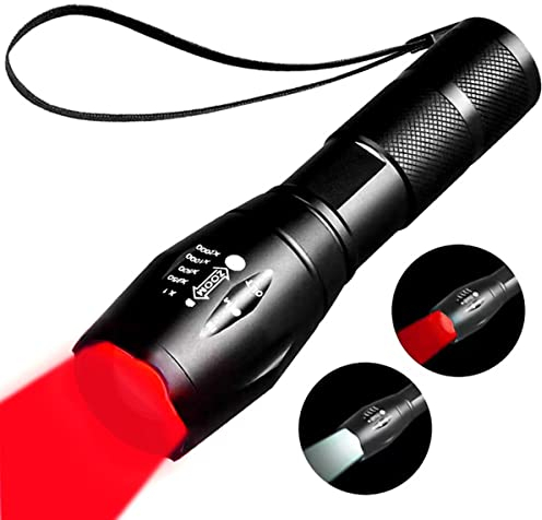 YZYOE Torcia elettrica ricaricabile a luce rossa, torce tattiche, 2 in 1 luci bianche e LED luce di caccia rossa, 2 modalità, Coon Caccia Luci,Osservazione Notturna, Astronomia, Aviazione.