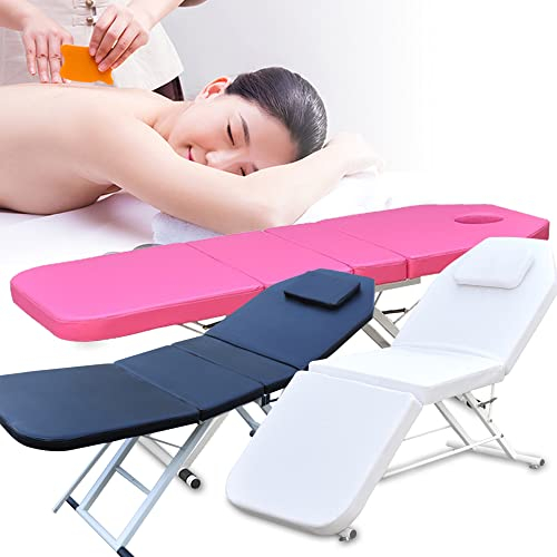XUEMANSHOP Chaise longue cosmétique pliable, table de massage avec appuie-tête et tapis antidérapant, dossier réglable et embouts de lit 91 x 60 x 26 cm (blanc)