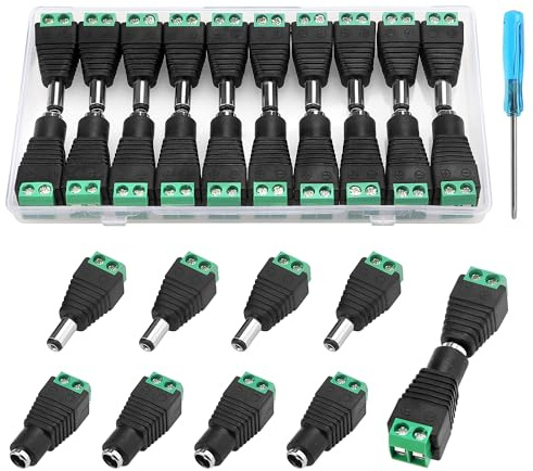 YIXISI 10 Paia 5.5 X 2.1mm DC Vite Terminale Spina Connettore, 12V DC Alimentazione Jack Connettore Adattatore, per CCTV Telecamera LED Striscia