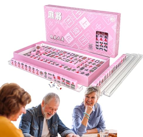 Honhoha Juego de Juego de Mahjong de Viaje, Juego de Mahjong, Juego de Mesa Familiar Mahjong para Adultos, Azulejos Tradicionales Chinos de Mahjong al Aire Libre, Dormitorio, Juego de Viaje