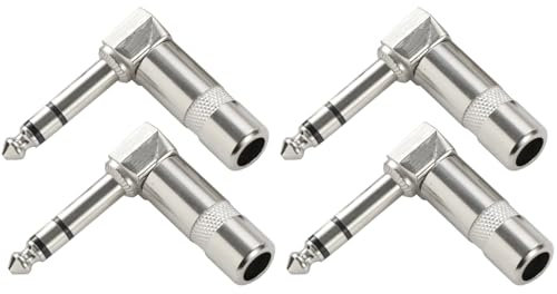 Greluma 4 pezzi Spine audio ad angolo retto da 6,35 mm, spina TRS da 1/4 a 90 gradi, connettore jack stereo maschio da 1/4 di pollice a saldare per cavi di altoparlanti, microfoni per chitarra