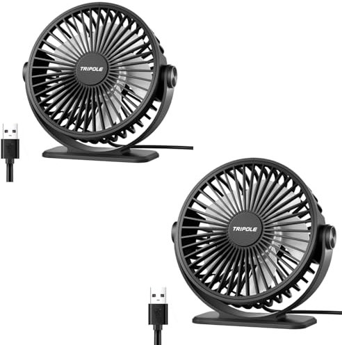 TriPole Ventilator 2 Pakete, Mini Ventilator mit 3 Gang, USB Tischventilator Leistungsstarker Tragbarer mit 360°Neigung. Elektrischer Ventilator klein für Einsatz Büro, Schlafzimmer,Reisen-Schwarz