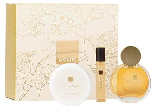 Avon Far Away Geschenkset, 50 ml EdP, 10 ml Taschenspray & 75 ml Körpermousse