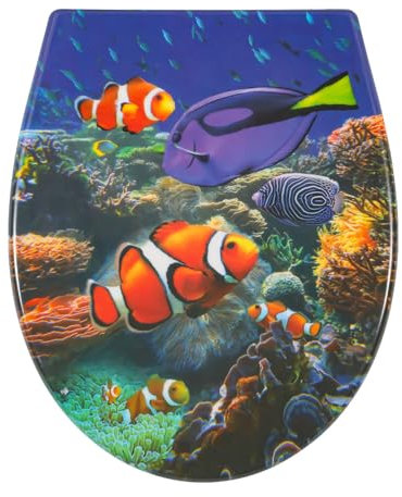 ISOISL O-förmiges Sitzdesign Toilettensitz mit Absenkautomatik Bis 150kg Soft-Close Mechanismus Toilettensitz mit Motiv klo deckel Sanftes Schließen (Unterwasserwelt)