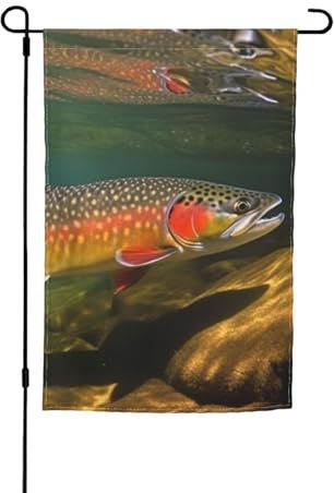 Drapeau de pêche à la mouche à la truite de ruisseau - 30,5 x 45,7 cm - Pour intérieur et extérieur - Drapeau de jardin double face à suspendre - Grande bannière pour l'extérieur