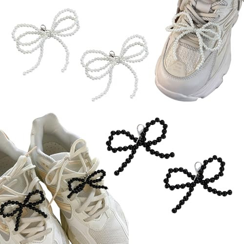 FFWTPY 4 Stück Schleife Schuhclips Perlen Schuhschmuck Karabinerhaken Schuhzubehör Dekorative Schnürsenkel Anhänger Schmuckstücke Sneaker Accessoires