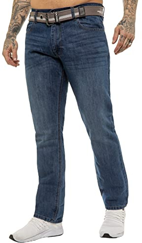 Pantalon Jeans Coupe Regular Coton Homme avec Ceinture EZ399 Bleu 46W / 32L