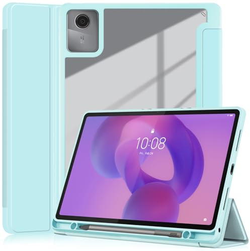 YRH Custodia per Lenovo Idea Tab con portapenne 11 pollici 2025 [Auto Wake/Sleep] Trasparente Back Case per tablet Lenovo Idea 11 [TB336ZU /TB336FU] (celeste)