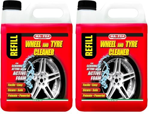 Ma-Fra Pulitore Cerchi e Gomme, Deterge e Sgrassa Gli Pneumatici delle Auto, Ideale per Rinnovare Cerchi e Gomme, Utilizzabile con Schiuma o Senza Schiuma, Formato 4500ml (Confezione da 2)