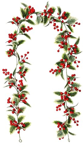 YRYRYW Realistisk julgirland | 5,7 fot krans juldekorationer - Real Touch vintergirland med bär - för inomhus mantel Veranda Uteplats Trädgård Trädgårdsfest Vinter nyår Household faucets
