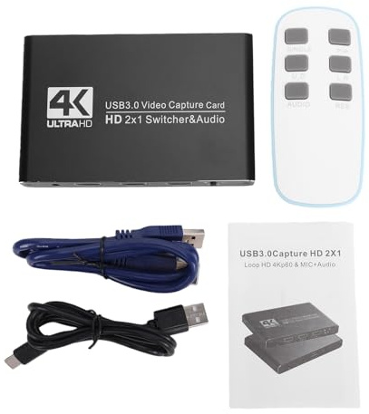 Denash 4K 60Hz HD Multimedia Interface Card, USB 3.0 1080P Video Device, with 3.5mm Microphone Line Input, for Gaming Streaming Live Recording
