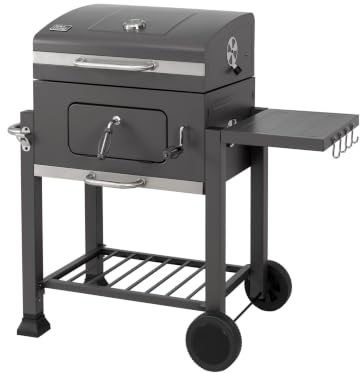 Koll Living Barbacoa de carbón vegetal Lyv, carro con tapa, termómetro y bandeja de carbón ajustable en altura para un control óptimo del calor, bandeja lateral y ruedas
