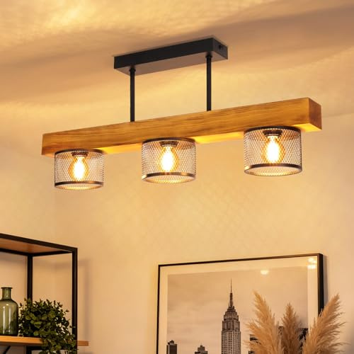 ZMH Deckenlampe Wohnzimmer Holz E14 Deckenlampe im Industrial Design