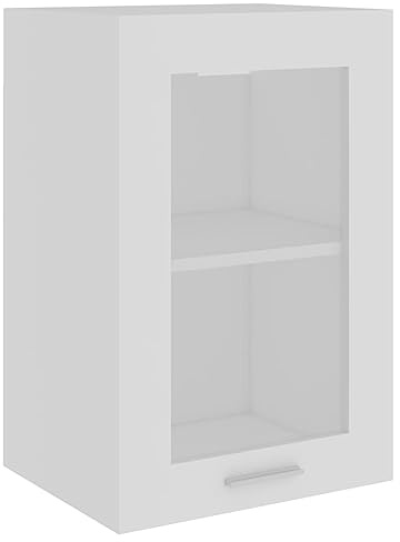 Mhdvray Mueble suspendido Lyon, armario de cocina con puerta de cristal, armario de pared con 2 estantes, vitrina de madera, blanco, 40 x 31 x 60 cm