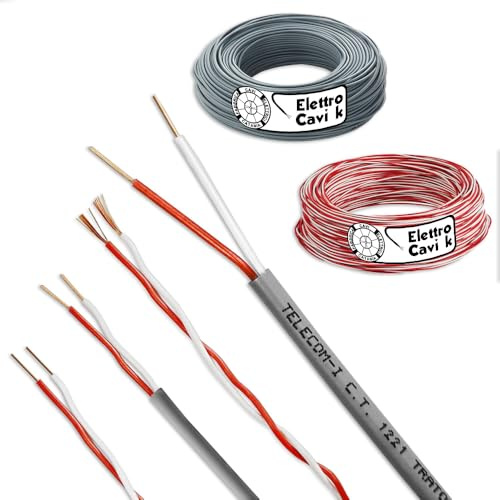 ELETTROCAVI K - CAVO TELEFONICO DOPPINO TELECOM 1x2x1 DA ESTERNO RIGIDO 2x1 mm DROPWIRE TELECOM-I 1221 C.T. ECA CPR BIPOLARE 2 POLI ROSSO BIANCO PROFESSIONALE MADE IN ITALY 100 METRI