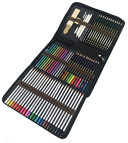 72 lapices colores profesionales,kit para dibujar a lapiz,dibujos a lapiz con color y herramientas de dibujo,Incluye lápices metálicos,acuarelables,carbón,lápices pastel y caja de lápiz