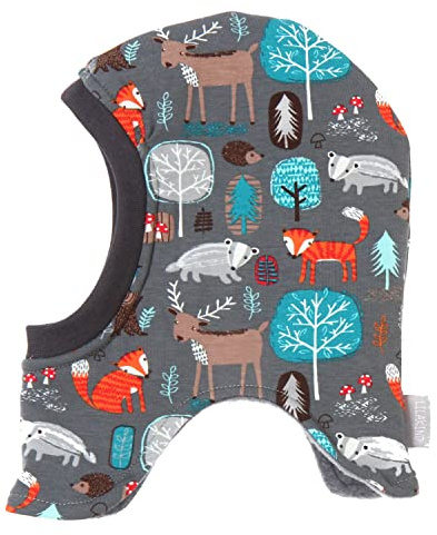 Lilakind“ Baby Kinder Schlupfmütze Jersey Waldtiere Grau Gr. M - Made in Germany