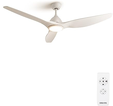 CREATE / WINDSAIL/Deckenventilator XL Weiß mit Beleuchtung und Fernbedienung/AC-Motor, Leise, Programmierbar 1h bis 4h, 2 Höhen, Ø163cm, 90W
