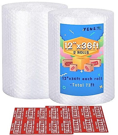 Yens Bubble Cushioning Wrap Rolls 2 Pack 12 Inch x 72 ft Perforated 12