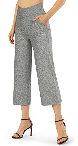 G4Free Pantalones Capri de Yoga para Mujer de Pierna Ancha Vestido de Yoga Capris con Bolsillos Cruzados Sueltos Casuales Pantalones Cortos, XL