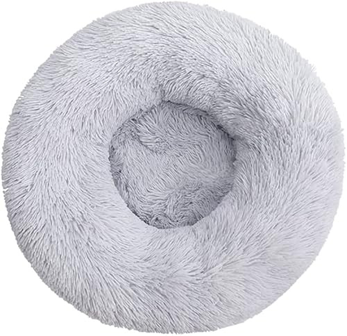 Calming Cat Beds for Indoor Cats, Fluffy Round Dog Bed, Washable, Grey | Plush Puppy Bed Warm Kitten Nest with Anti-Slip Bottom Pet Bed for Small Pets Up to 5Kg