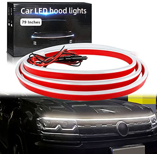 GZRUICA Car Hood Light Strip White Exterior Car LED Strip Lights for Hood Flexible Waterproof Dynamic Scan DC12V Daytime Running Lights for Cars, SUVs, Trucks, 2.0M (LG04-79 Inches-White)