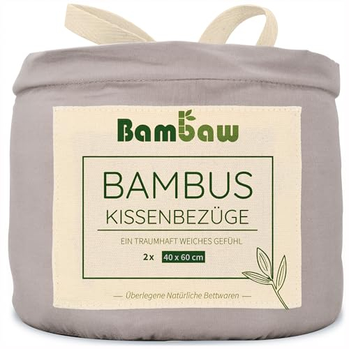 Bambaw Kopfkissenbezug 40x60 Bambus, 2-er Pack, haarfreundliche und kühlende Bettwäsche, hypoallergene Bettwäsche Allergiker, Kissenbezug antibakteriell, 40x60cm Kissenbezug Bambus (Grau)