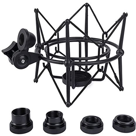 Hopbucan Microphone Shock Mount Adjustable Mount Recording Mic Stand Metal Bracket Pod Microphone Stand (Black)