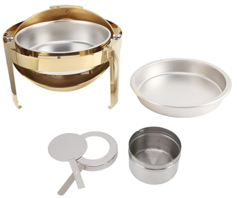 6L Edelstahl Chafing Dish Buffet-Set, Alkoholbeheizter Catering-Speisewärmer mit Sichtbarem Deckel, Gold, für Event-Party-Urlaub (1 Pfanne in voller Größe)